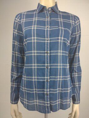NWT J. Crew blue white plaid long sleeve button front shirt blouse ladies XS